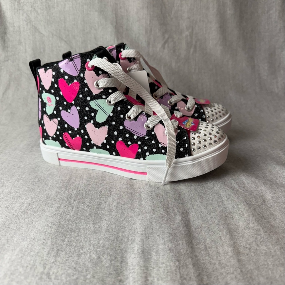 Skechers Lights Twinkle Sparks Spotty Hearts Kids High-Top Sneakers